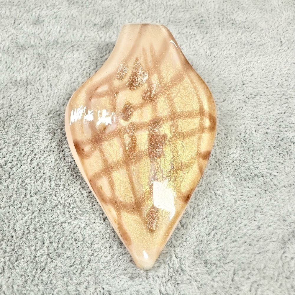 Tear Drop Art Glass Light Peach With Rose Gold Sparkle Pendant For Necklace